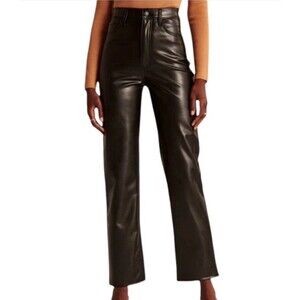 Abercrombie & Fitch Black Vegan Leather High Rise Ankle Straight Pants Sz 30